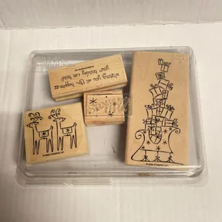 Photo of Stampin Up 2005 Sleigh Full of Toys Presents Holiday Rubber Wood Stamps Set of 4