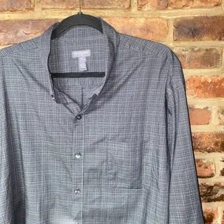 Photo of Van Heusen Gray Plaid Long Sleeve Button Down Flex Shirt Men's Size XXL 18-18.5