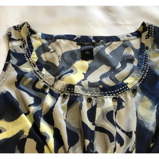 Photo of Ann Taylor Top Women Size S Blouse Blue Multi Empire Waist Embellish Work Casual