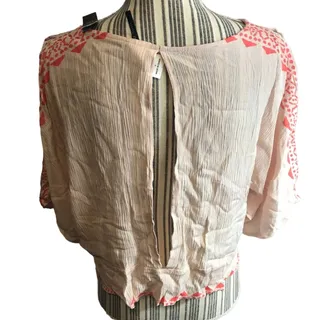 Photo of Copied - West 36TH Corp Peach Coral Wooden Bead Key Hole Back Crop Top Women Sz S