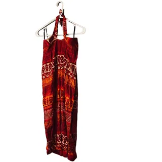 Photo of Wrapper Red Mixed Print Sleeveless Halter Long Maxi Dress Women SZ 8