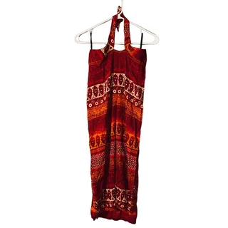 Photo of Wrapper Red Mixed Print Sleeveless Halter Long Maxi Dress Women SZ 8