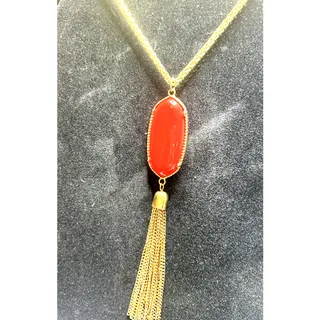 Photo of Kendra Scott Jewelry Rayne Stone Tassel Pendant Necklace Gold Bright Red Eye