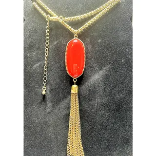 Photo of Kendra Scott Jewelry Rayne Stone Tassel Pendant Necklace Gold Bright Red Eye