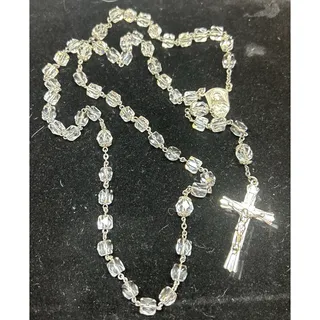 Photo of Vintage Sterling Rosar Glass Beads Signed Sterling Crucifix Miraculous Medal