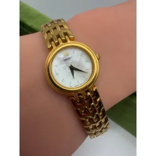 Photo of Vintage 1990s Gold-Plated Ladies' Seiko Watch with Round Mother of Pearl Dial
