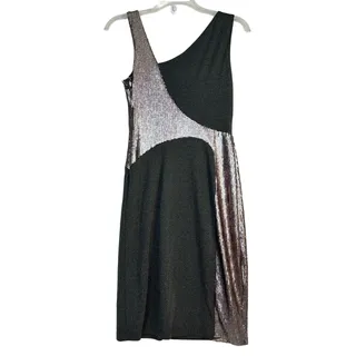 Photo of David Meister Formal Dress Metallic Silver Bodycon Dress Sequin Geometric Disco