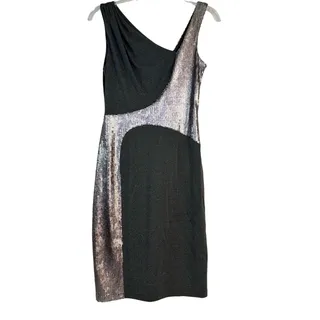 Photo of David Meister Formal Dress Metallic Silver Bodycon Dress Sequin Geometric Disco