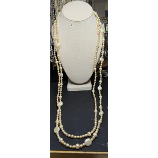 Photo of 925 Sterling 2 Row Cream to Pink Pearl Necklace Vintage Estate