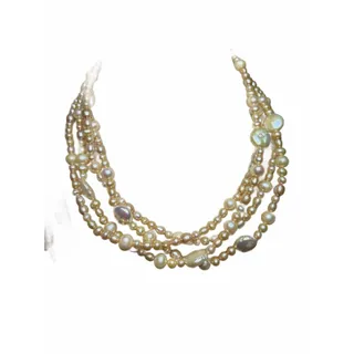 Photo of 925 Sterling 2 Row Cream to Pink Pearl Necklace Vintage Estate