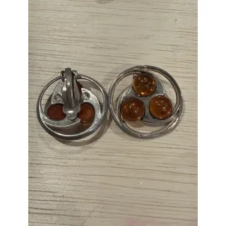 Photo of Amber 3 Circle Sterling Silver 925 Clip On Earrings