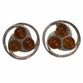 Photo of Amber 3 Circle Sterling Silver 925 Clip On Earrings
