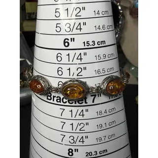 Photo of Honey Baltic Amber Scroll Edged Sterling Silver 925 Bracelet