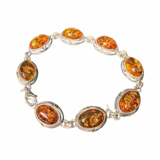 Photo of Honey Baltic Amber Scroll Edged Sterling Silver 925 Bracelet
