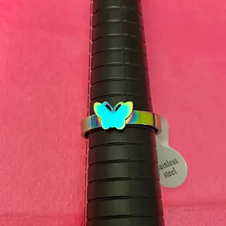 Photo of NEW Women's Ring Metallic Butterfly Rainbow Stainless Steel Size 11