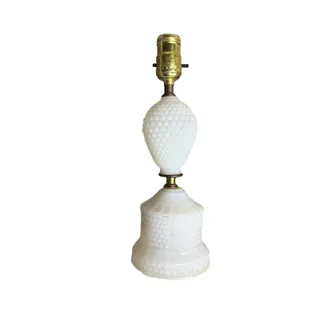Photo of Vintage 1950s-1960s White Milk Glass Hobnail Table Lamp 12” Mid-Century Working