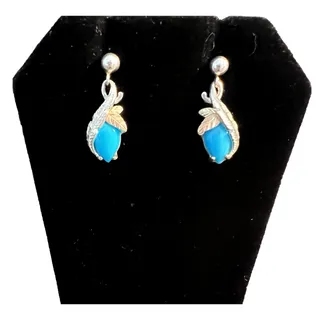 Photo of Coleman CCO Black Hills Gold Sterling Silver 12K Turquoise Feather Earrings