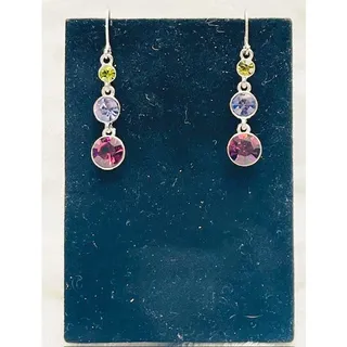 Photo of Vintage Napier Silver Tone 3 Round Rhinestone Dangle Earrings w/Lever Back Posts