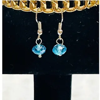 Photo of Vintage Turquoise Swaroski Crystal Sterling Silver Drop Earrings-EXCELLENT