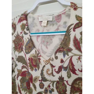 Photo of MAINBOCHER Womens V-Neck Pullover Cashmere Paisley Sweater Sz Large