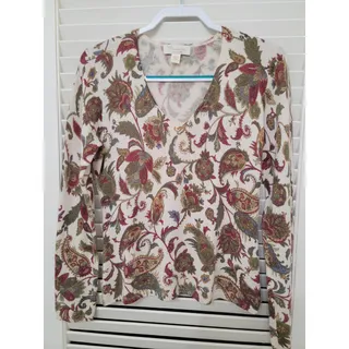 Photo of MAINBOCHER Womens V-Neck Pullover Cashmere Paisley Sweater Sz Large