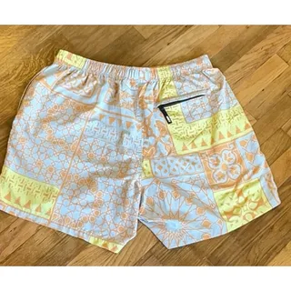 Photo of OBEY Mens L Swim Trunks Nylon Geometric Mosaic Print Orange Blue Board Shorts