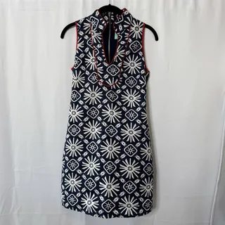 Photo of Sail to Sable Sleeveless Tunic Dress XS Navy Blue White Cotton Linen Mock Neck