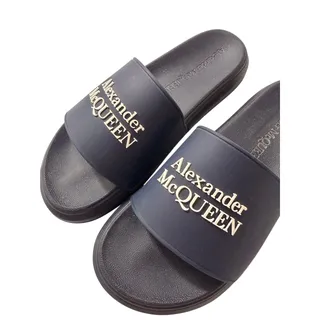 Photo of Alexander McQueen Navy Logo Rubber Slides Sandals Unisex Size 10
