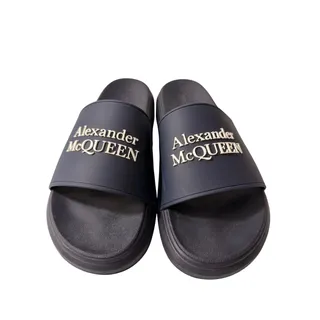 Photo of Alexander McQueen Navy Logo Rubber Slides Sandals Unisex Size 10