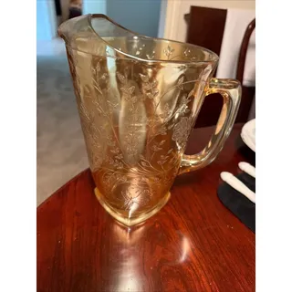 Photo of Vintage Jeannette Glass Iris and Herringbone Marigold Carnival Glass Pitcher
