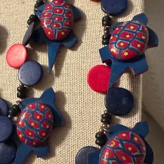 Photo of Vintage Wooden/ Organic Artisan Turtle Statement Necklace & earrings