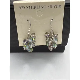 Photo of Aurora Borealis AB Crystal's Dangle Drop Earrings 925 Sterling Silver