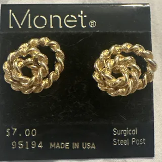 Photo of Vintage MONET Goldtone Twisted Rope Spiral Stud Earrings New