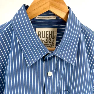 Photo of Ruehl No. 925 Blue White Striped Cotton Button-Down Dress Shirt