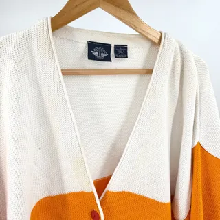 Photo of Vintage 90s Dockers Red Orange Cream Colorblock Cotton Cardigan