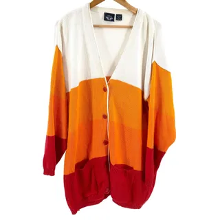 Photo of Vintage 90s Dockers Red Orange Cream Colorblock Cotton Cardigan