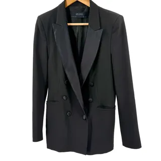 Photo of Zara Basic Black Satin Lapel Double-Breasted Tuxedo Blazer
