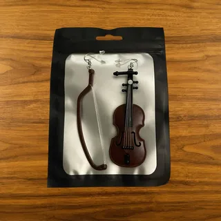 Photo of NEW Big Violin and Bow Earrings Dangle Style Fun Jewelry 4 Inches