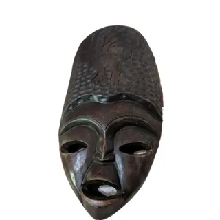 Photo of Vintage Decorative Hand Carved Dark Wood Tribal Style Wall Mask African Decor