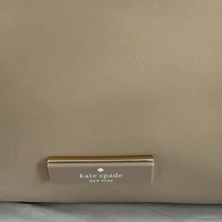 Photo of Kate Spade Hobo Shoulder Bag Beige Nylon Logo Strap Large Zip Top Purse