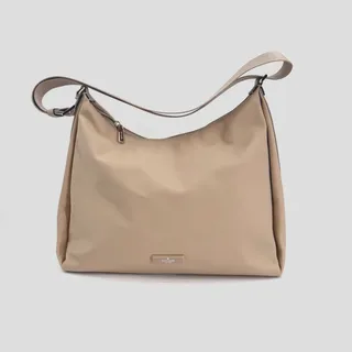 Photo of Kate Spade Hobo Shoulder Bag Beige Nylon Logo Strap Large Zip Top Purse