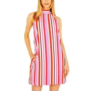 Photo of Laundry by Shelli Segal Pink Multi Dress Striped Reversible A-Line Shift Size 8