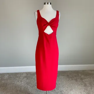 Photo of AQUA Red Cocktail Party Dress Sleeveless Cut Out Colorful Midi Sheath Size 10