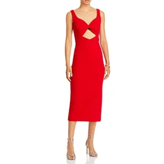 Photo of AQUA Red Cocktail Party Dress Sleeveless Cut Out Colorful Midi Sheath Size 10