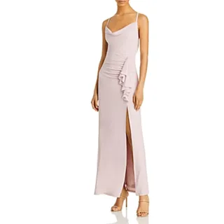 Photo of AQUA Pink Evening Gown Backless Ruffled Long Formal Column Dress Size Medium