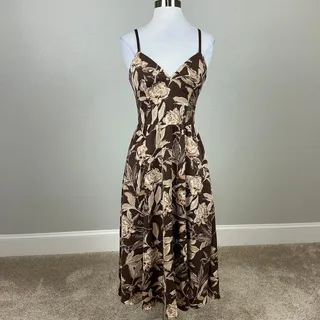 Photo of Dress the Population Brown Cocktail Dress Floral Sleeveless A-Line Midi Size XS