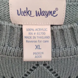 Photo of Vicki Wayne Sage Blue Pointelle Short Sleeve Sweater Women’s XL Estate Acrylic