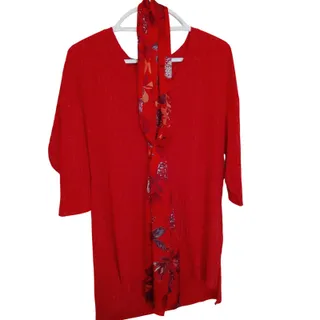 Photo of Faded Glory Red Tunic Top & Floral Scarf Set Women’s 1X Excellent Estate Outfit