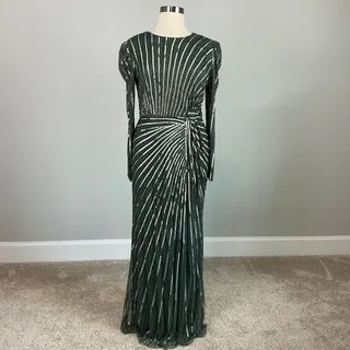 Photo of Mac Duggal 5641 Gray Green Evening Gown Sequin Long Sleeve Column Dress Size 14