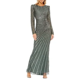 Photo of Mac Duggal 5641 Gray Green Evening Gown Sequin Long Sleeve Column Dress Size 14